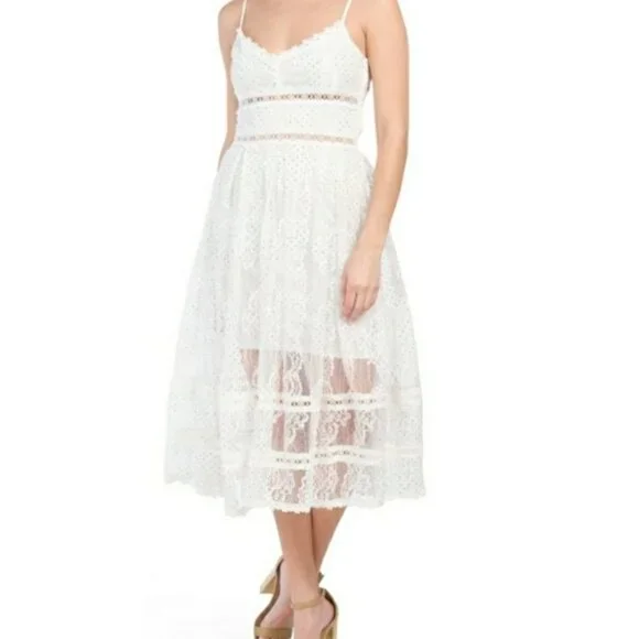NSR Sleeveless Lace Midi Dress - White at Nordstrom Rack